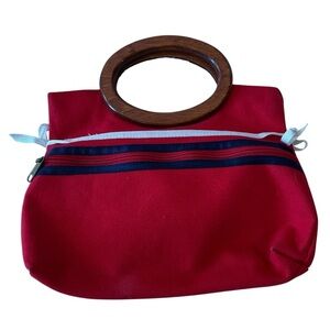 Banner House Red Canvas Clutch with Wooden Handle